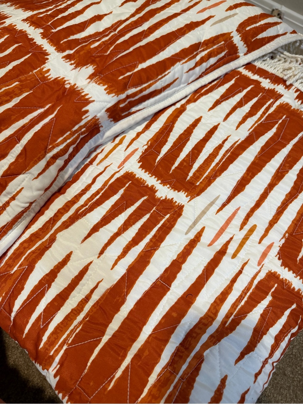 Opal house King Quilt set -Rust Orange with Fringe - Picture 2 of 3
